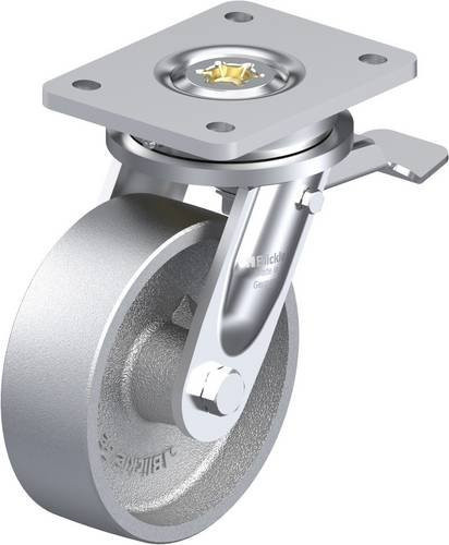 Blickle Lenkrolle LO-G 150G-ST mit Feststeller, silber, Stahl, Rad-Durchmesser: 150 mm, Tragfähigkeit: 900 kg - Bild 1