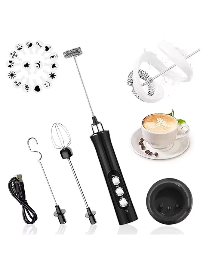OFENGIQ Kabelloser elektrischer Milchaufschäumer in Schwarz mit 3 Geschwindigkeiten und USB-Aufladung für Latte, Cappuccino und heiße Schokolade - Bild 6