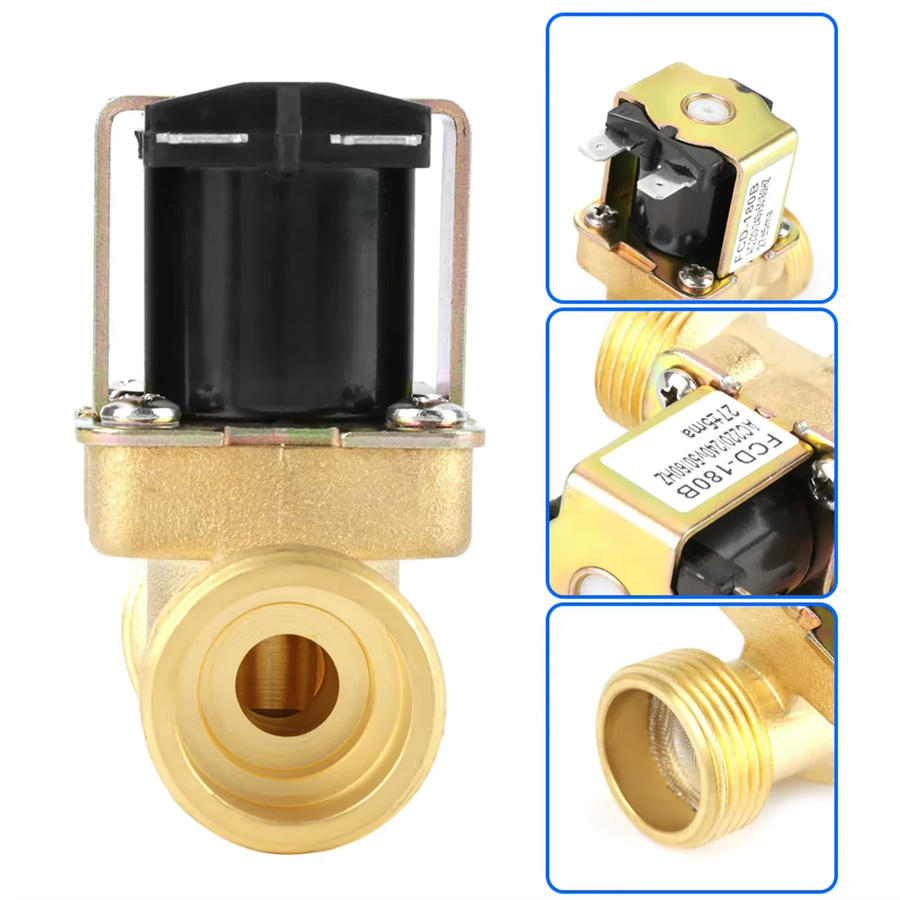 Elektrisches Magnetventil FCD-180B, 2-Wege-Wassereinlass, Normal Geschlossen, G3/4, AC 220 V, Farbe: Gold - Bild 2