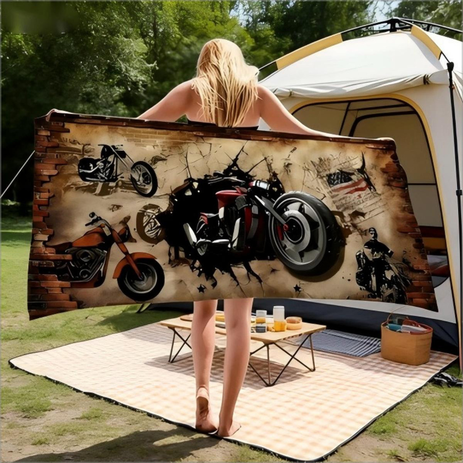 Strandtuch mit Vintage Klassisches Motorrad Print von JMG Household Supplies, schnelltrocknend und sandfrei aus Mikrofaser, Multicolor, B/H: 50 x 100 cm - Bild 2