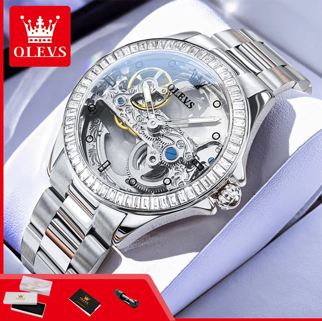 OLEVS Armbanduhr Automatik, Edelstahl, Silber, Diamant, Damen - Bild 1