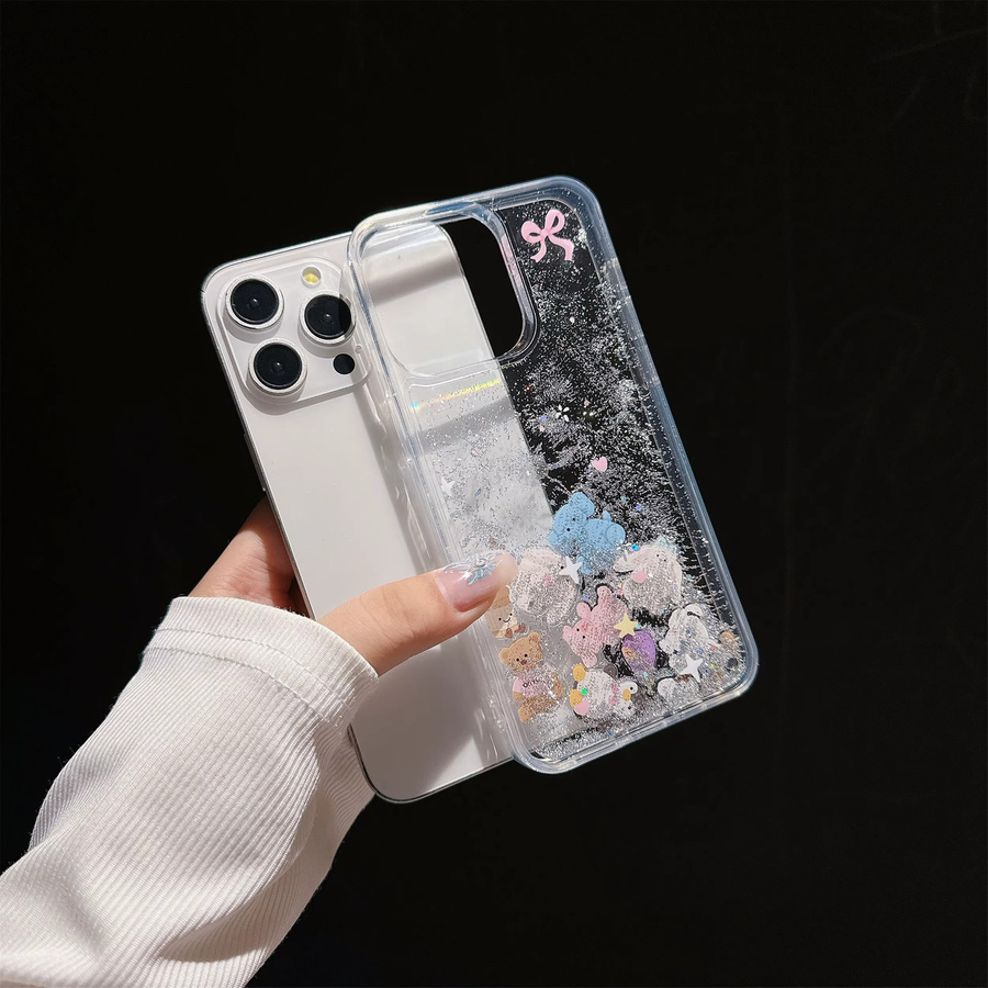 JINHR Handyhülle mit glitzerndem Treibsand und Cartoon-Tier-Design für iPhone 17 16 15 14 13 Pro Max Plus, stoßfest, beige/transparent - Bild 4