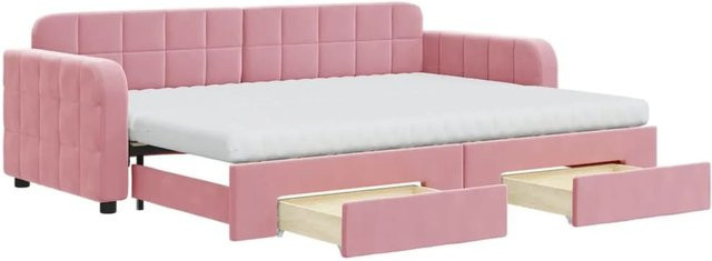 vidaXL Tagesbett ausziehbar mit Schubladen in Rosa aus Samt, B/T/H: 200 x 80 x 71 cm - Bild 1