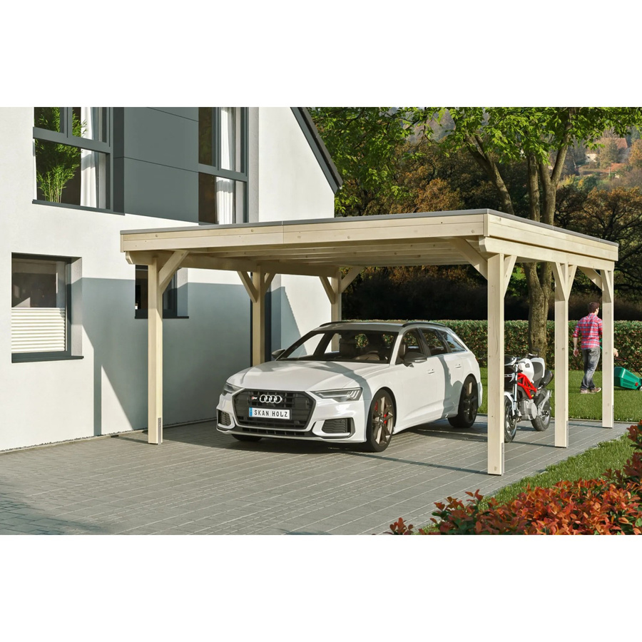 Skan Holz Carport Grunewald mit Aluminiumdach in Beige, B/T: 427 x 554 cm, Höhe: 251 cm - Bild 2