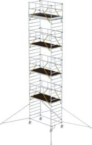 Munk Günzburger Rollgerüst SG aus Aluminium mit Ausleger und Doppel-Plattform, Farbe: Silber, B/T: 135 x 245 cm, Plattformhöhe: 9,51 m - Bild 1