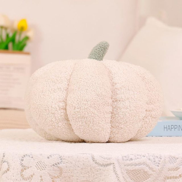 Yiran Health & Beauty Dekoratives Kürbis Kissen aus Plüsch in Weiß, 3D Kürbis Wurfkissen für Herbst, Sofa und Schlafzimmer, Durchmesser: 20 cm - Bild 1