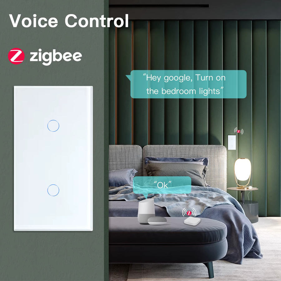 BSEED Zigbee Smart Switch Doppel 1/2/3 Gang/Way Drahtloser Lichtschalter in Grau mit Tuya App- und Sprachsteuerung für Alexa und Google Home - Bild 3
