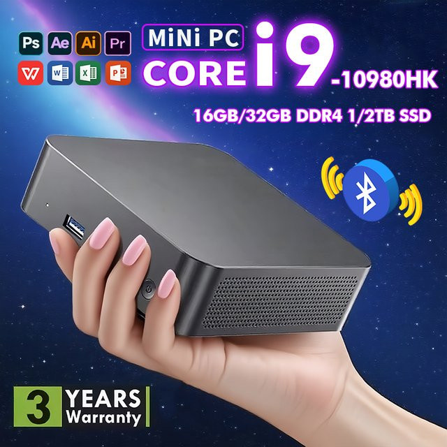 Intel I9-10980HK Mini-PC mit Windows 11, 32GB DDR4, 1TB SSD und WiFi 6, Schwarz - Bild 1