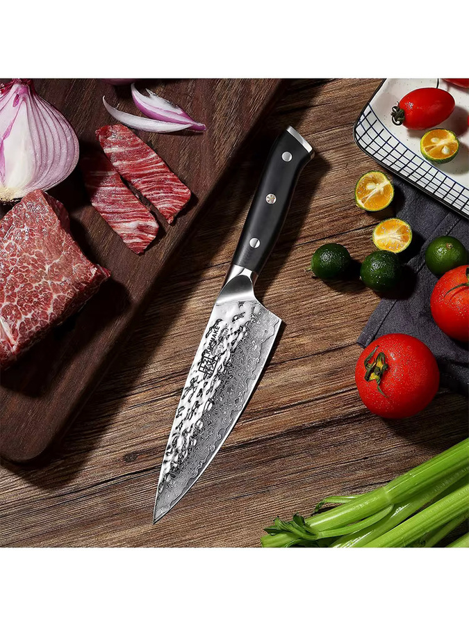 KEEMAKE Gyuto Japanisches Kochmesser aus Damaststahl, 6,5 Zoll, Silber/Rot - Bild 5