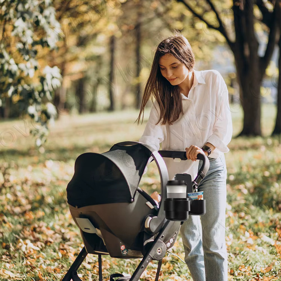 momo&dudu 2-in-1 Snack-Tablett für Kinderwagen mit Getränkehalter und rutschfester Oberfläche in Schwarz - Bild 5