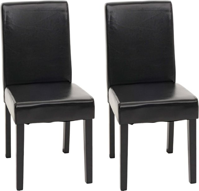 MCW Esszimmerstuhl Littau 2er-Set aus Leder in Schwarz mit dunklen Beinen - Bild 1