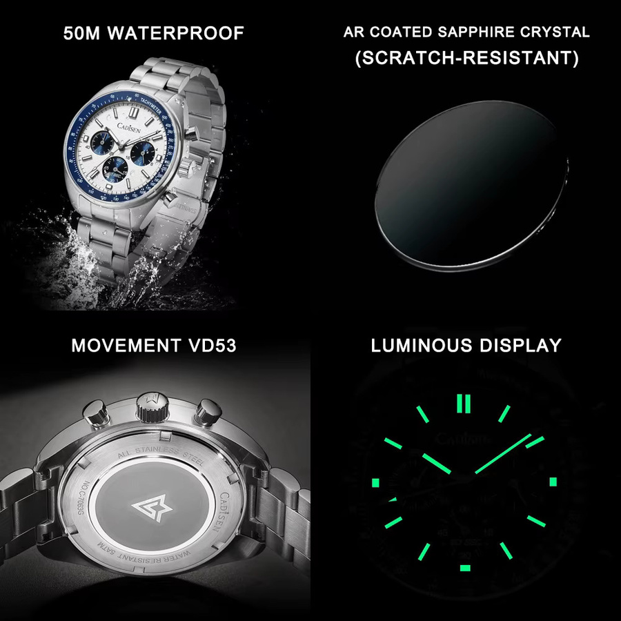 Cadisen Chronograph, Quarz, Edelstahl, Schwarz, Herren - Bild 6