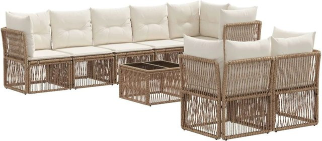 vidaXL Gartensofa-Set 9-teilig in Beige aus Poly-Rattan mit Polsterung und Tisch - Bild 1