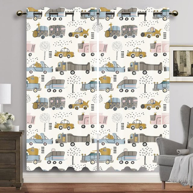 Yiran Furniture Dinosaurier Fenster Vorhänge für Kinder mit Haken, 2er Set, Mehrfarbig, Breite: 50 cm, Höhe: 160 cm - Bild 1
