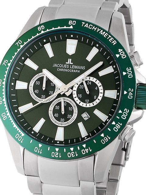 Jacques Lemans Chronograph, Edelstahl, Quarz, 48 mm, Herren, Grün - Bild 1