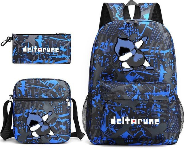 3-teiliges Schulrucksack-Set für Schüler in Blau aus Oxford-Stoff mit Schultasche, Schultergurt und Federmäppchen - Bild 1