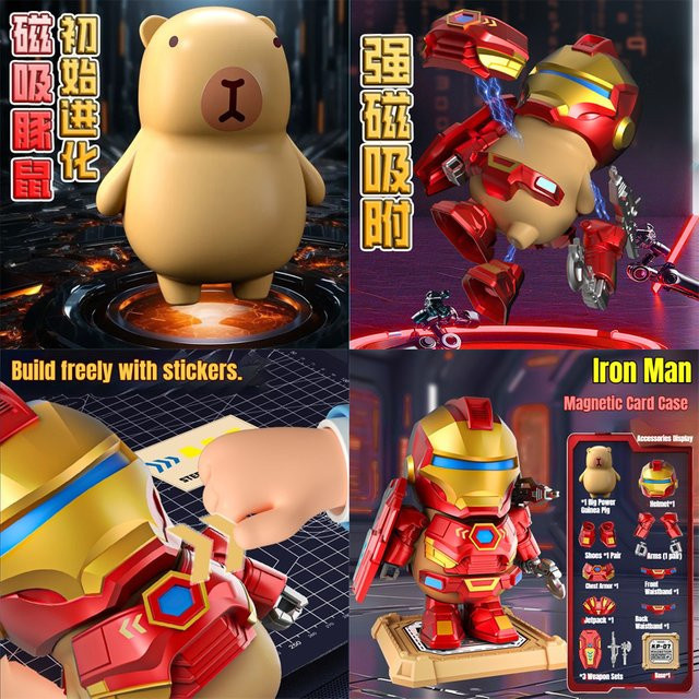 Bandai Marvel Magnetischer Capybara Iron Man Mecha, Transformierender Roboter-Modell Figur, mit Magnetischen Rüstungsteilen - Bild 1