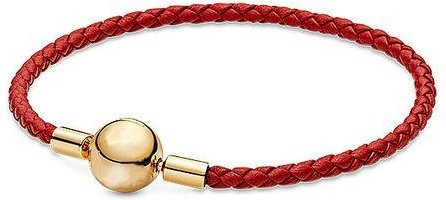 Armband Allbestart, 925 Sterling Silber, Lederseil, geflochten, 17 cm, rot, Unisex - Bild 1