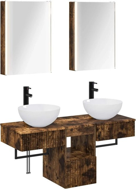 vidaXL Badezimmerschrank-Set 5-teilig aus Eiche in Braun, modern mit LED-Beleuchtung und Spiegelschrank - Bild 1