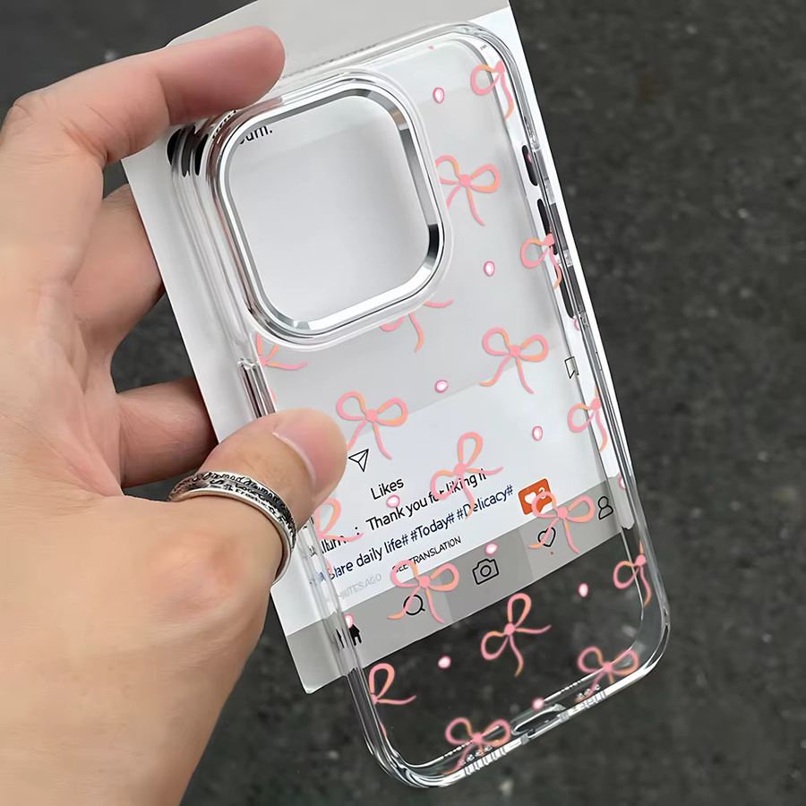 Transparente Handyhülle mit rosa Schleife für iPhone 12 bis iPhone 17 Pro Max, stoßfeste Schutzhülle in Pink - Bild 3