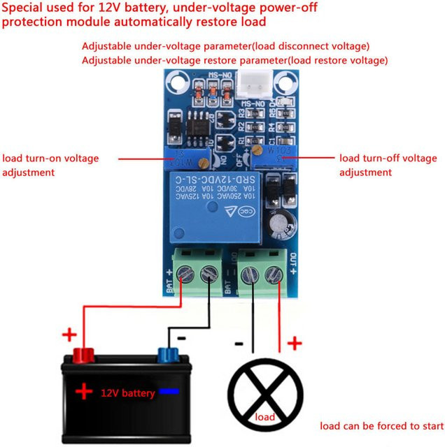 ESTINK 12V Batterie Niederspannung Abschaltung mit automatischem Ein-Wiederherstellungsmodul in Blau - Bild 1