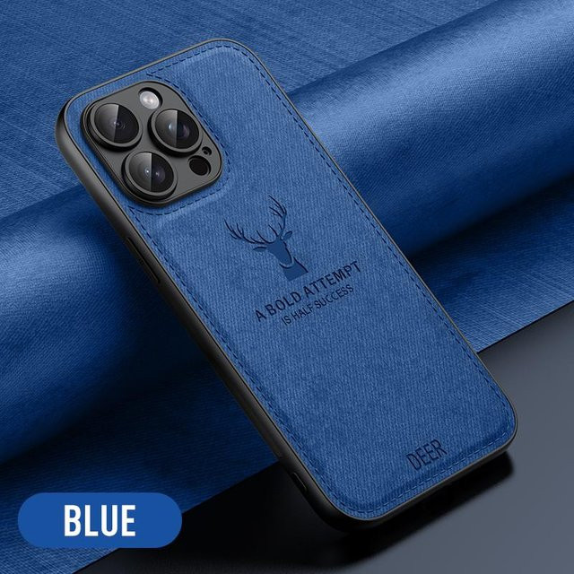 Yiran Schutzhülle aus Stoffleder im Hirschkopfmuster für iPhone in Blau - Bild 1