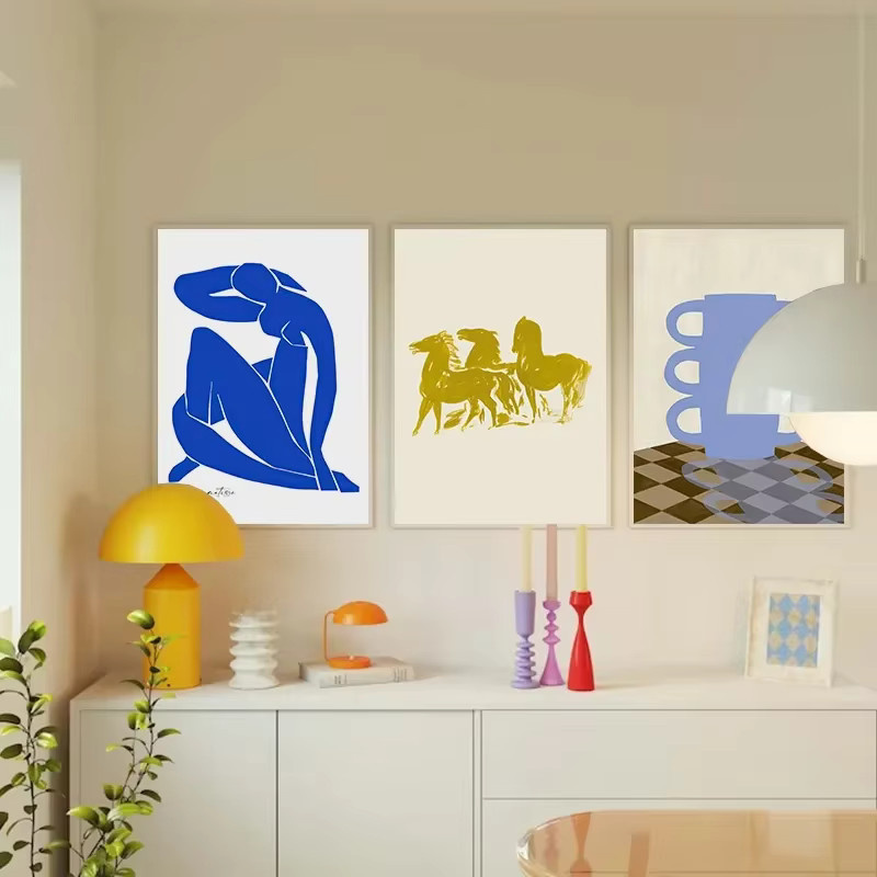 Potdemiel Abstrakte Leinwandmalerei mit Pferd und Pflanzen im Art Deco Stil, Mehrfarbiges Wandbild im nordischen Design, Rechteckig, ohne Rahmen - Bild 1
