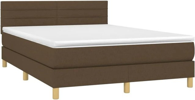 vidaXL Boxspringbett mit Matratze in Dunkelbraun, Hybridbett mit LED-Unterbettbeleuchtung und USB-Ladeanschluss, B/T: 140 x 190 cm - Bild 1