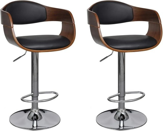 Set aus 2 Barhockern von vidaXL in Schwarz mit Bugholz und Kunstleder - Bild 1