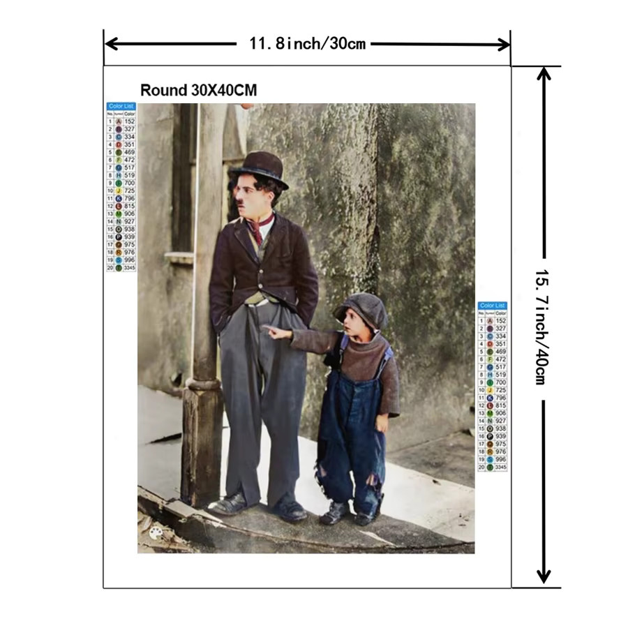 YUTTEE DIY Diamantmalerei Kit Charlie Chaplin Motiv mit runden Steinen in Multicolor - Bild 2