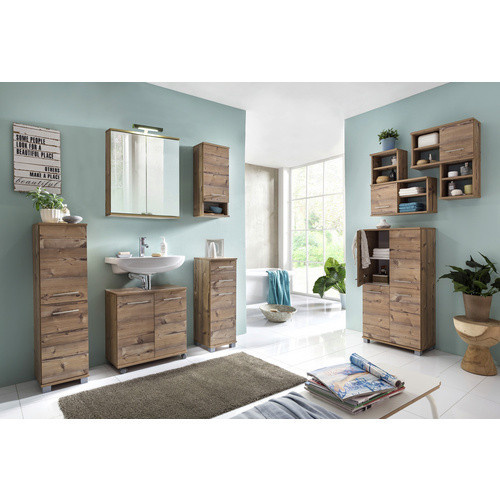 Schildmeyer Highboard Isola in Braun mit silbernen Details, Wandmontage, Breite: 60 cm, Höhe: 117 cm, Tiefe: 32,6 cm - Bild 3