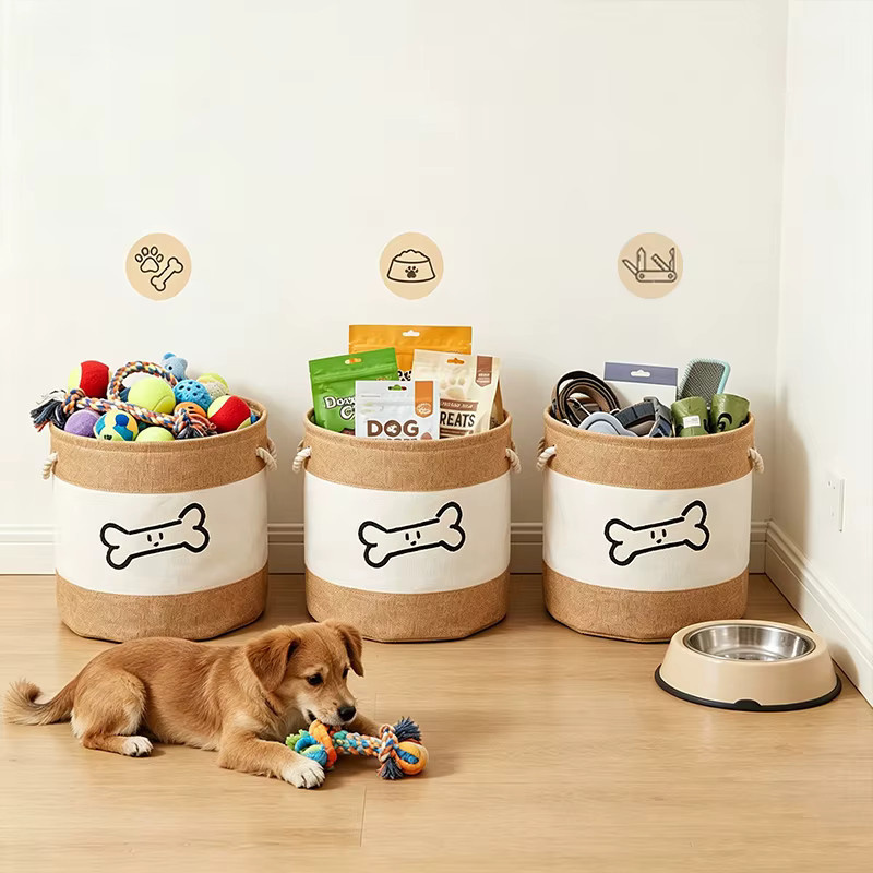 Pawstrip Haustier-Spielzeugkorb als faltbare Aufbewahrungsbox für Katzen- und Hundezubehör mit Griff, Durchmesser: 29 cm - Bild 3