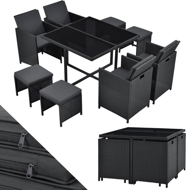 Juskys Polyrattan Sitzgruppe Baracoa L 9-teilig in Schwarz für Garten und Terrasse - Bild 1