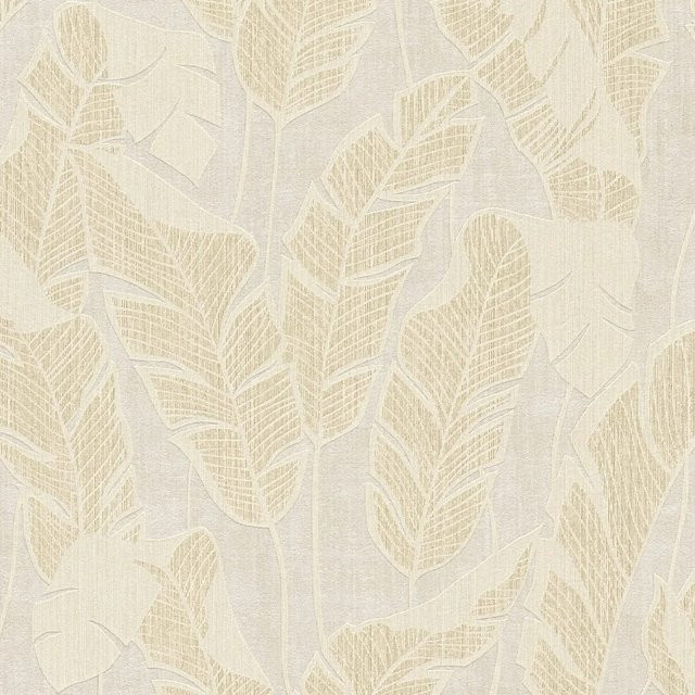 e-Delux Vlies Tapete Floral Art Nouveau in Weiß Beige Gold glänzend - Bild 1