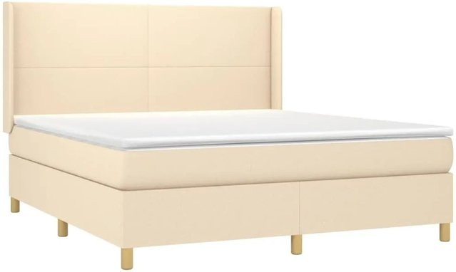 vidaXL Boxspringbett mit Matratze und LED-Beleuchtung in Creme, Hybrid-Bett mit USB-Anschluss und Kopfteil, B: 160 cm, H: 128 cm, T: 200 cm - Bild 1