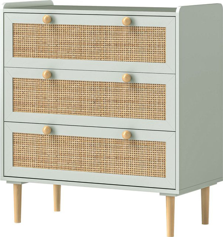 HOMCOM Kommode Beistellschrank mit 3 Schubladen im Boho-Stil mit Rattanoptik, Hellblau, B/T/H: 80 x 40 x 87,5 cm - Bild 1