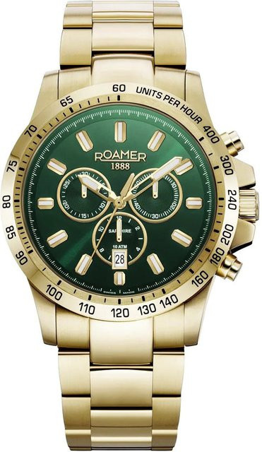 Roamer Chronograph, Edelstahl, Quarz, Grün, 45 mm, Herren - Bild 1