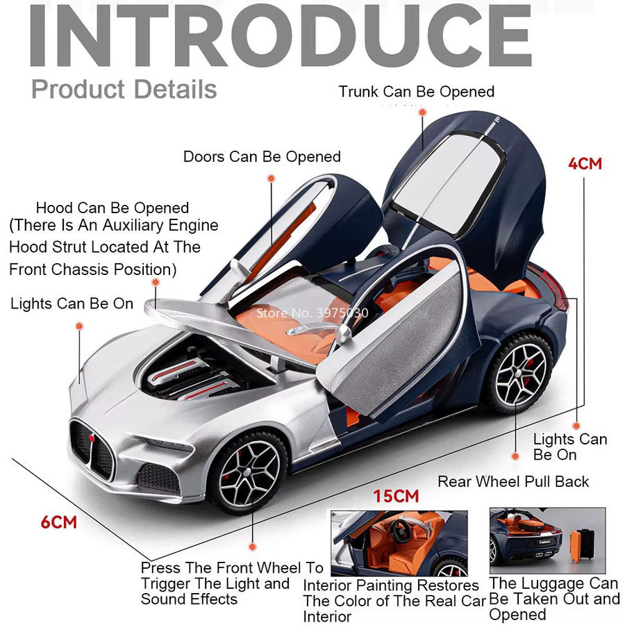 MAKEDA Bugatti Atlantic, Modellauto, 1:32, mit Musik, 4 Türen geöffnet - Bild 2
