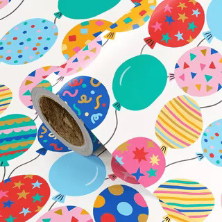 Buntes Ballon-Geschenkpapier in Kraftpapier-Optik für Geburtstage und Partys, Breite: 43 cm - Bild 2