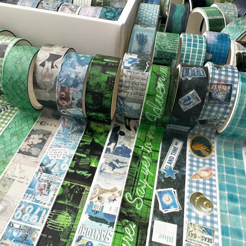 36 Rollen Washi-Tape-Kollektion im Retro-Stil in Blau und Grün mit verschiedenen Mustern aus Papier - Bild 3