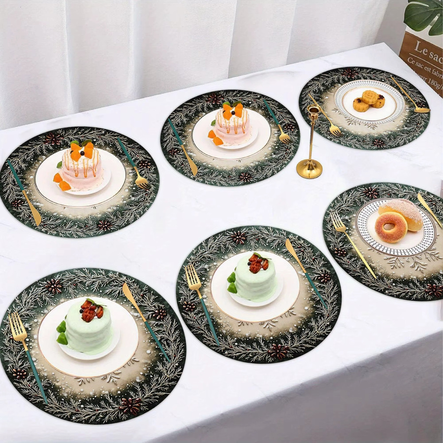 VIKAMA 6er Set Weihnachts-Tischsets mit Kiefernzweig und Schneeflocken für deine festliche Tischdekoration - Bild 3