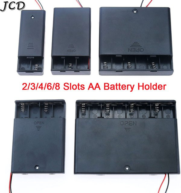 JCD AA-Batteriehalter Aufbewahrungsbox mit Schalter und Abdeckung in Schwarz - Bild 1