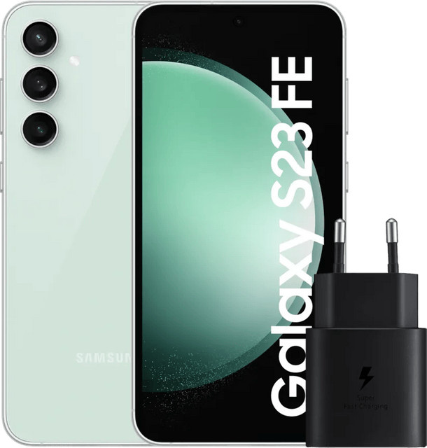 Samsung Galaxy S23 FE 128GB 5G in Grün mit Samsung 25 Watt Ladegerät in Schwarz - Bild 1