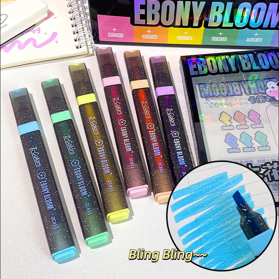 6-teiliges Set Glitzer-Textmarker mit Meißelspitze in Multicolour für Keramik, Stoff und Scrapbooking - Bild 4