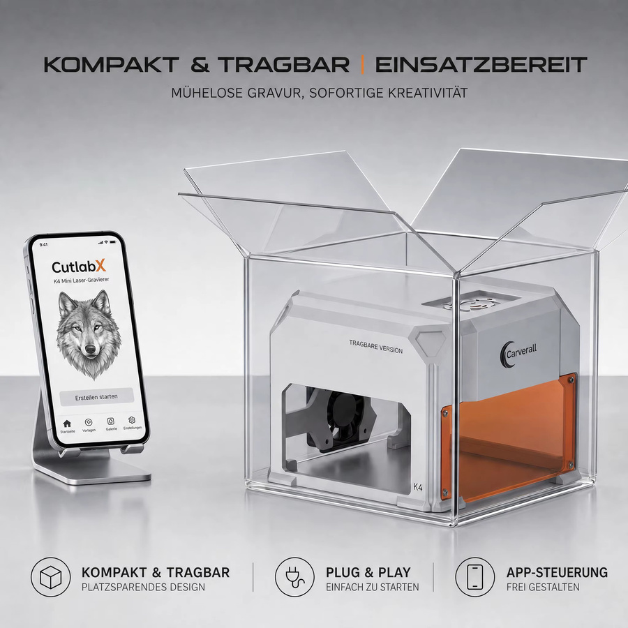 Carverall K4 3W Lasergravierer Mini-Graviermaschine mit WiFi-App-Steuerung und USB, Arbeitsbereich: 80 x 80 mm, für Holz, Leder und Papier - Bild 3