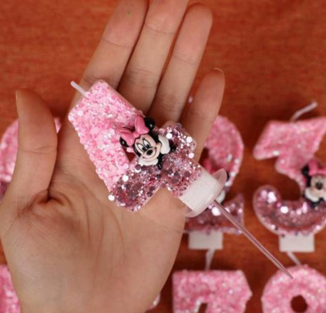 Potdemiel 3D Zahlenkerzen Mickey Minnie Maus Motiv für Geburtstag und Party Dekoration, Pink - Bild 1