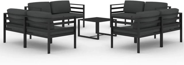 vidaXL 9-tlg Garten-Lounge-Set Modell 7 aus pulverbeschichtetem Aluminium in Anthrazit mit Tisch und Polsterkissen - Bild 1