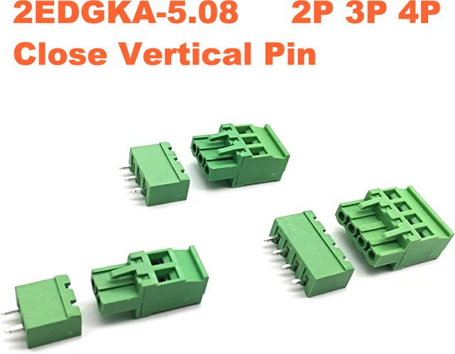 YLSY PCB Terminal Block Stecker Set 2EDGKA + 2EDGVC mit Pitch 5,08mm, Gerade Pin Männlich/Weiblich, Grün - Bild 1