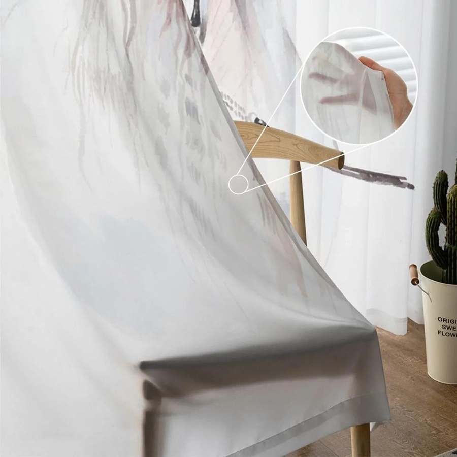 Yiran Furniture Transparentes Tüll-Vorhang mit Pferd-Aquarellmotiv in Weiß, Breite: 135 cm, Höhe: 115 cm - Bild 1