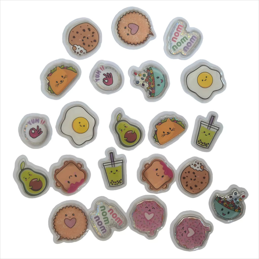 45 Stück Epoxid-Aufkleber von Anime Worlds Store in Multicolour mit 3D-Motiven wie Hippie-Frieden, Essen und floralen Elementen für Bastelarbeiten und Sammelalben - Bild 2